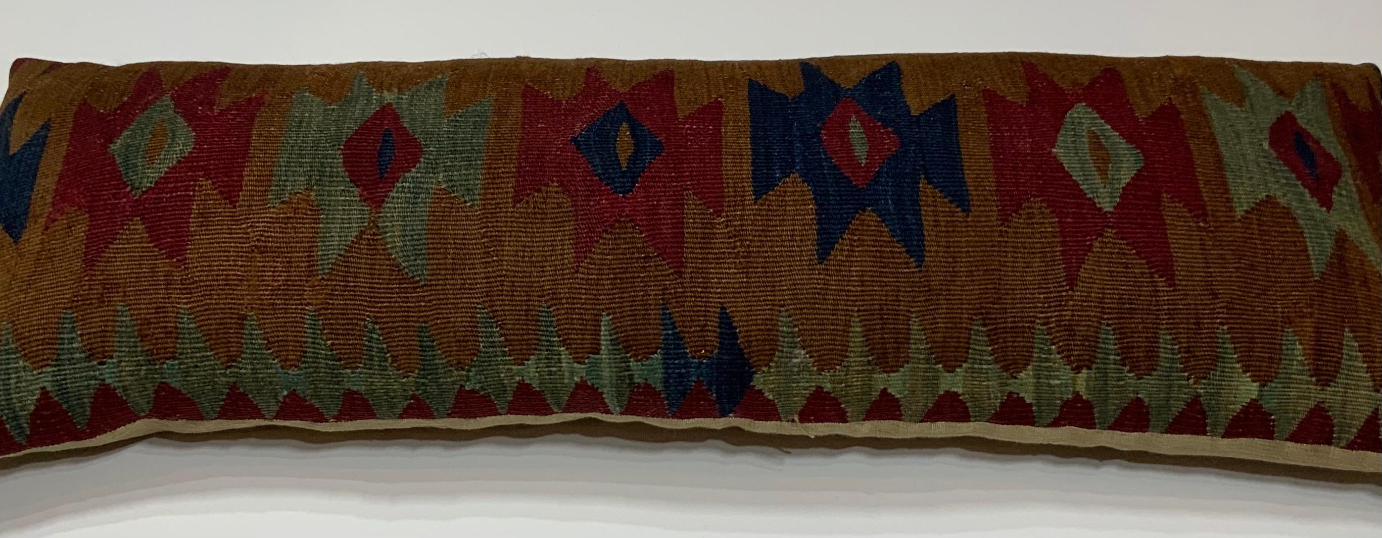 Beautiful pillow made of hand woven Antique textile with geometric motifs , fine quality insert . Cotton backing The textile is hand wash before become pillow .
Exceptional decorative addition to any room decor.