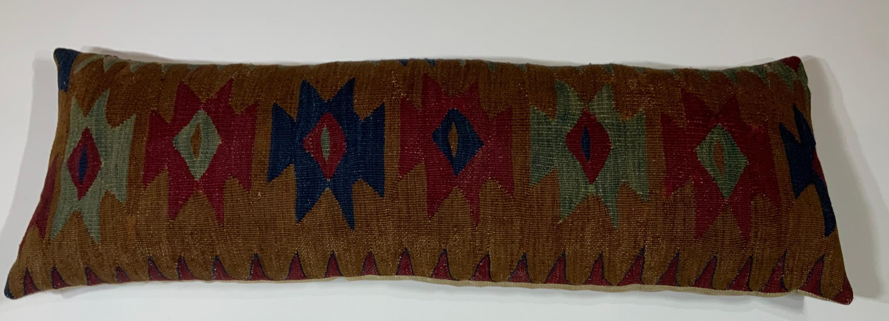 Turkestan Antique 19 Century Flat Weave Textile Long Pillow For Sale