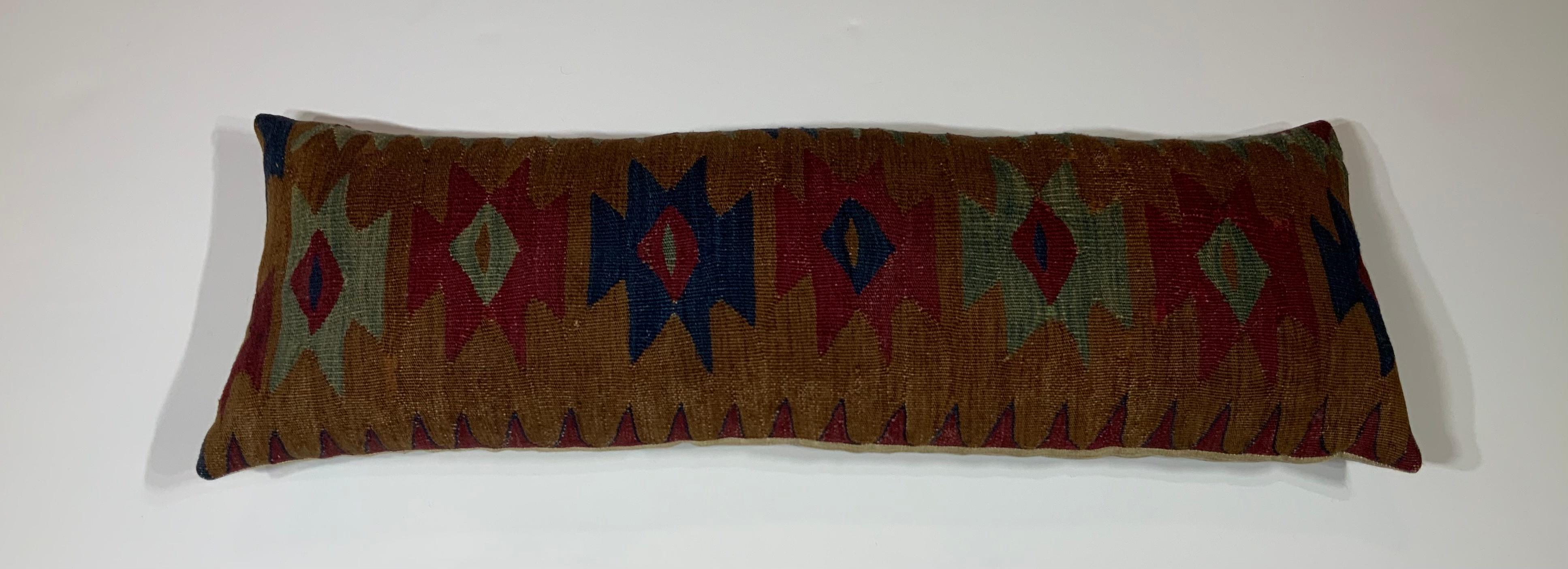 Hand-Woven Antique 19 Century Flat Weave Textile Long Pillow For Sale