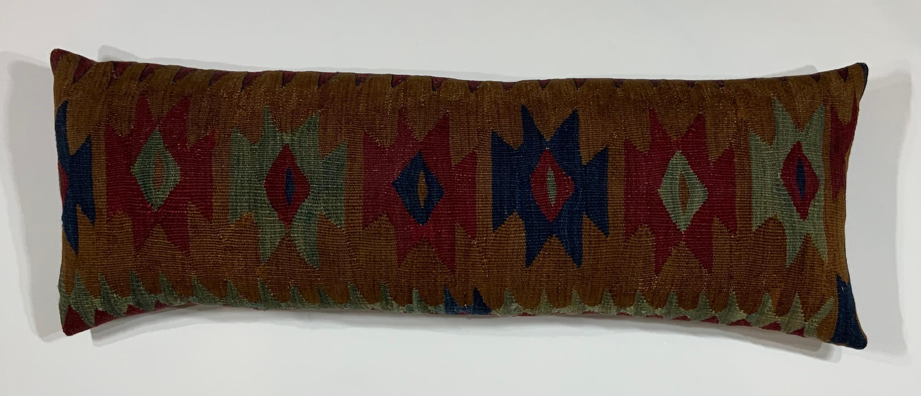 Antique 19 Century Flat Weave Textile Long Pillow In Good Condition For Sale In Delray Beach, FL