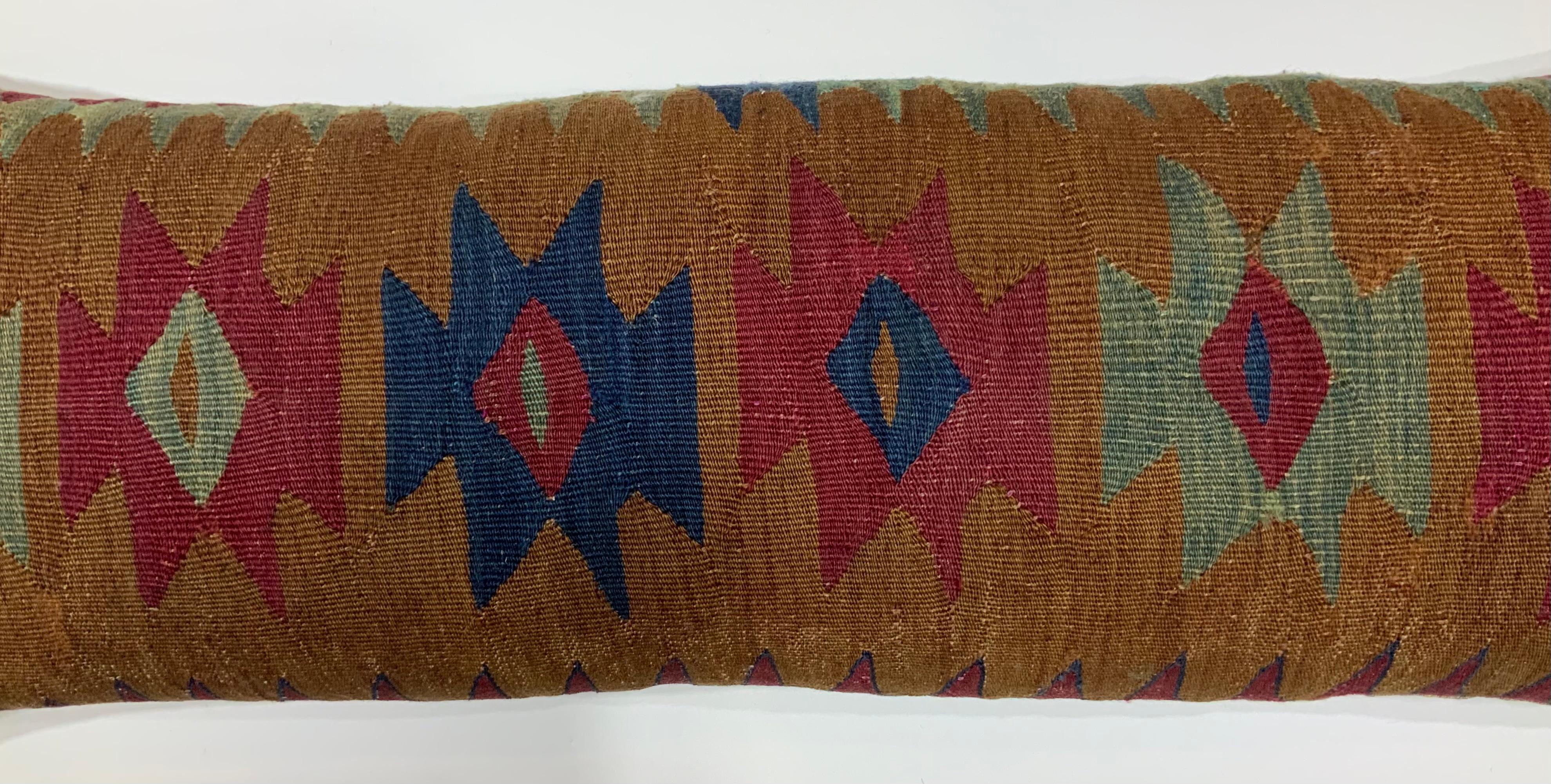 Antique 19 Century Flat Weave Textile Long Pillow For Sale 1