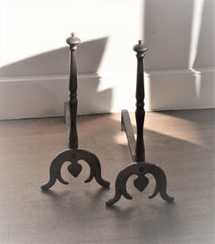 19th Century French Wrought Iron Horse Shoe Shaped Logs Fire Dog Andirons