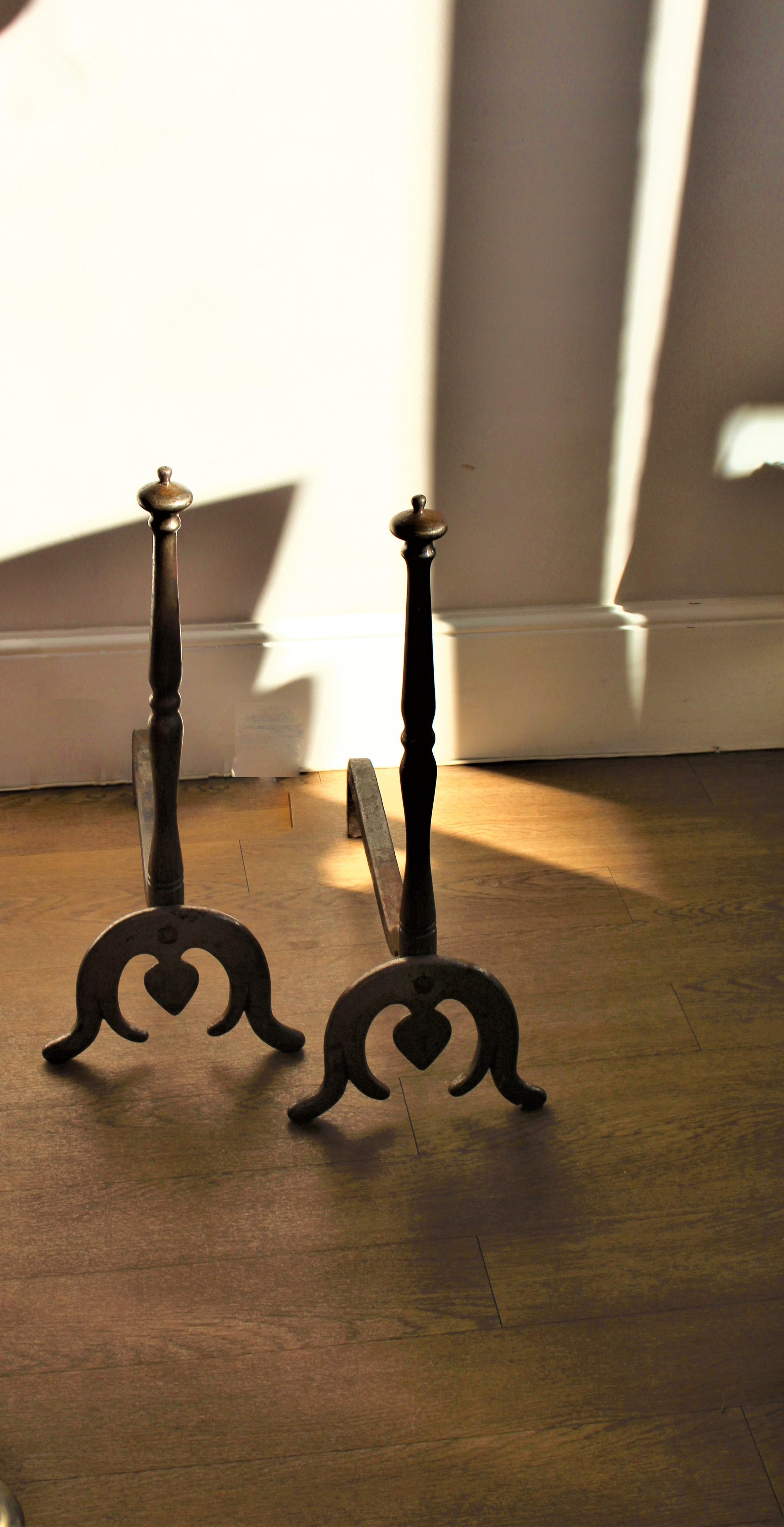19th Century French Wrought Iron Horse Shoe Shaped Logs Fire Dog Andirons For Sale 2
