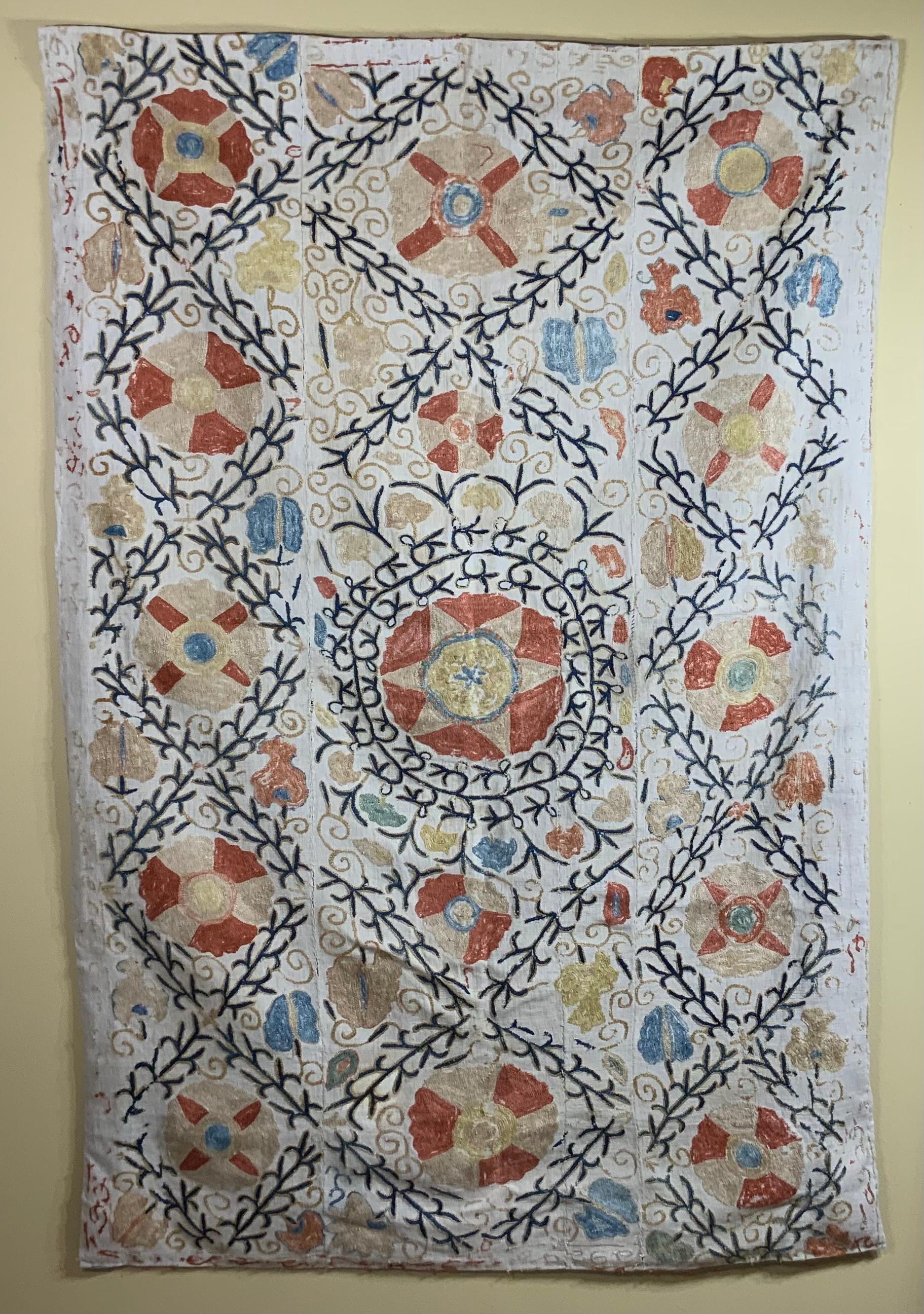 Antique 19 Century Suzani Panel Wall Hanging For Sale 11