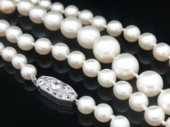 Antique 19" GIA Graduated 5.4-9.9mm Akoya Pearl Strand w/ Platinum Diamond Clasp