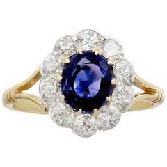 Antique 1.90 Carat Sapphire and Diamond Yellow Gold Engagement  Ring