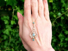 Antique 1.90 Carat Zircon and Diamond Pearl and Yellow Gold Necklace