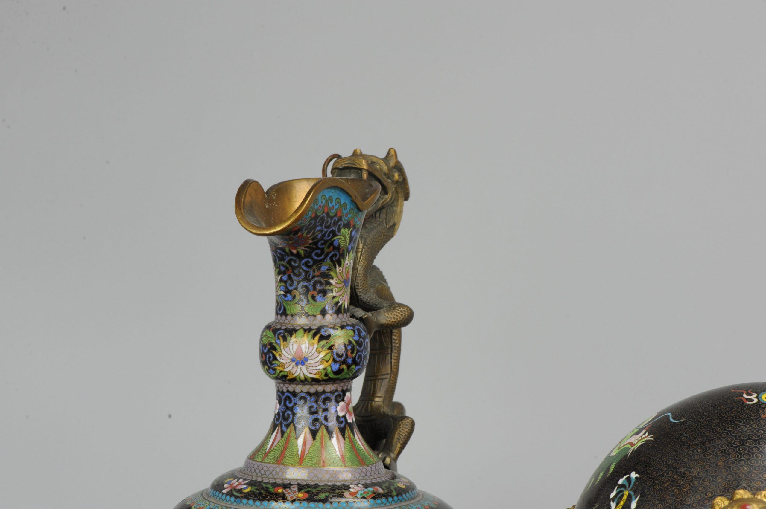 20th Century Antique 1900-1930 Cloisonné Incense Burner and Jug Garniture Antique China For Sale