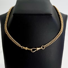 Antique 1900 Albert Chain T Bar Curb Link Watch Chain Dog Clips 9k Gold