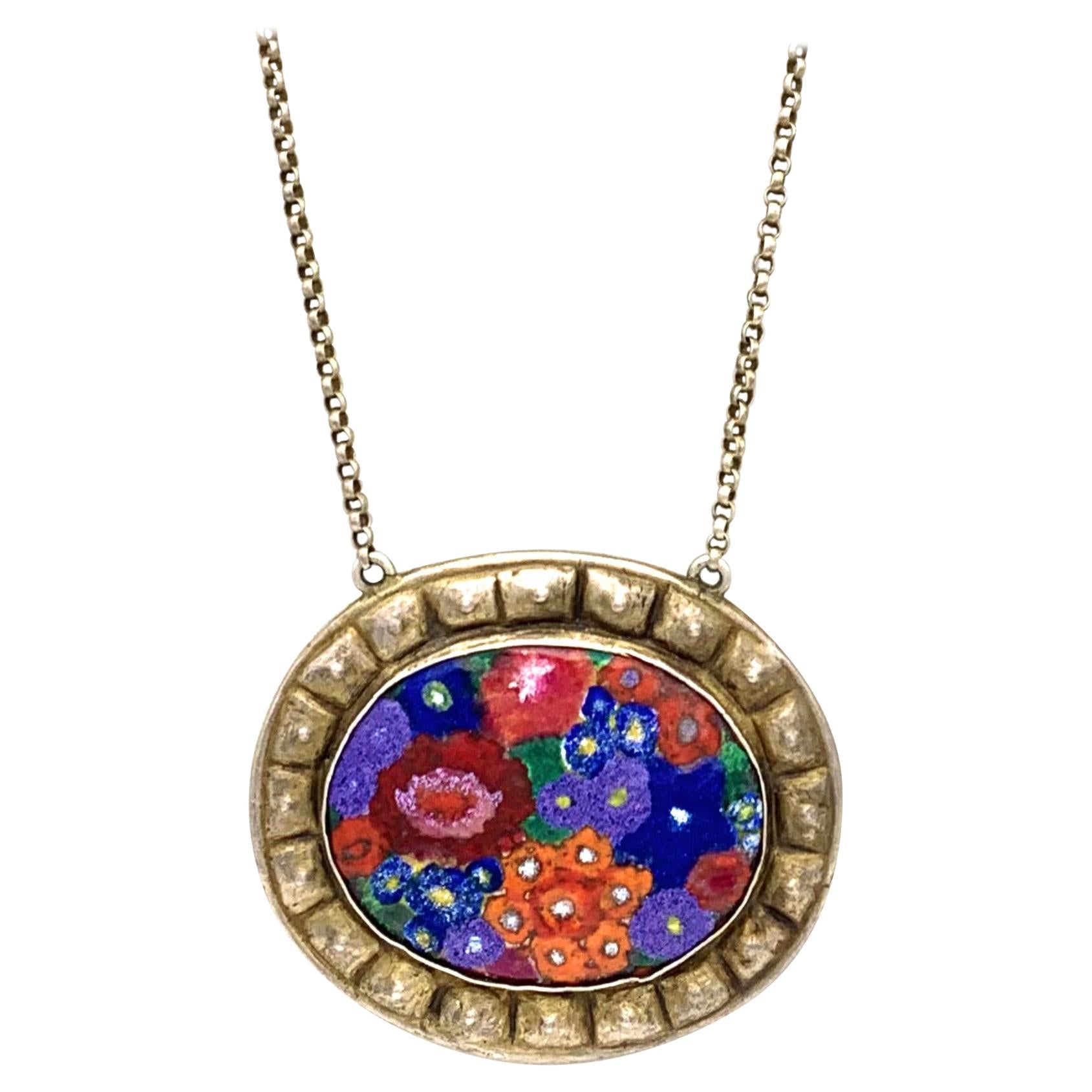 Antique 1900 Art Nouveau Secessionist Necklace Enamel Flowers Austria  For Sale