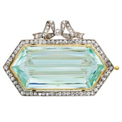 Antique 1900 Fabergé Moscow:: Hexagonal Aquamarine and Rose Cut Diamond Brooch