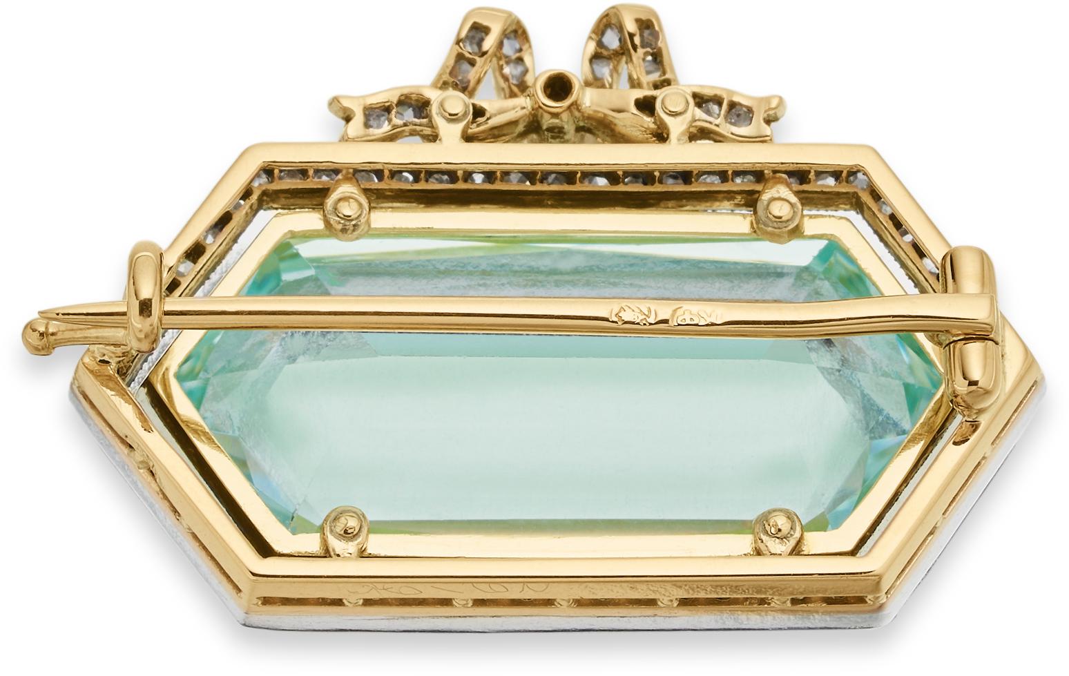 Victorian Antique 1900 Fabergé Moscow, Hexagonal Aquamarine and Rose Cut Diamond Brooch