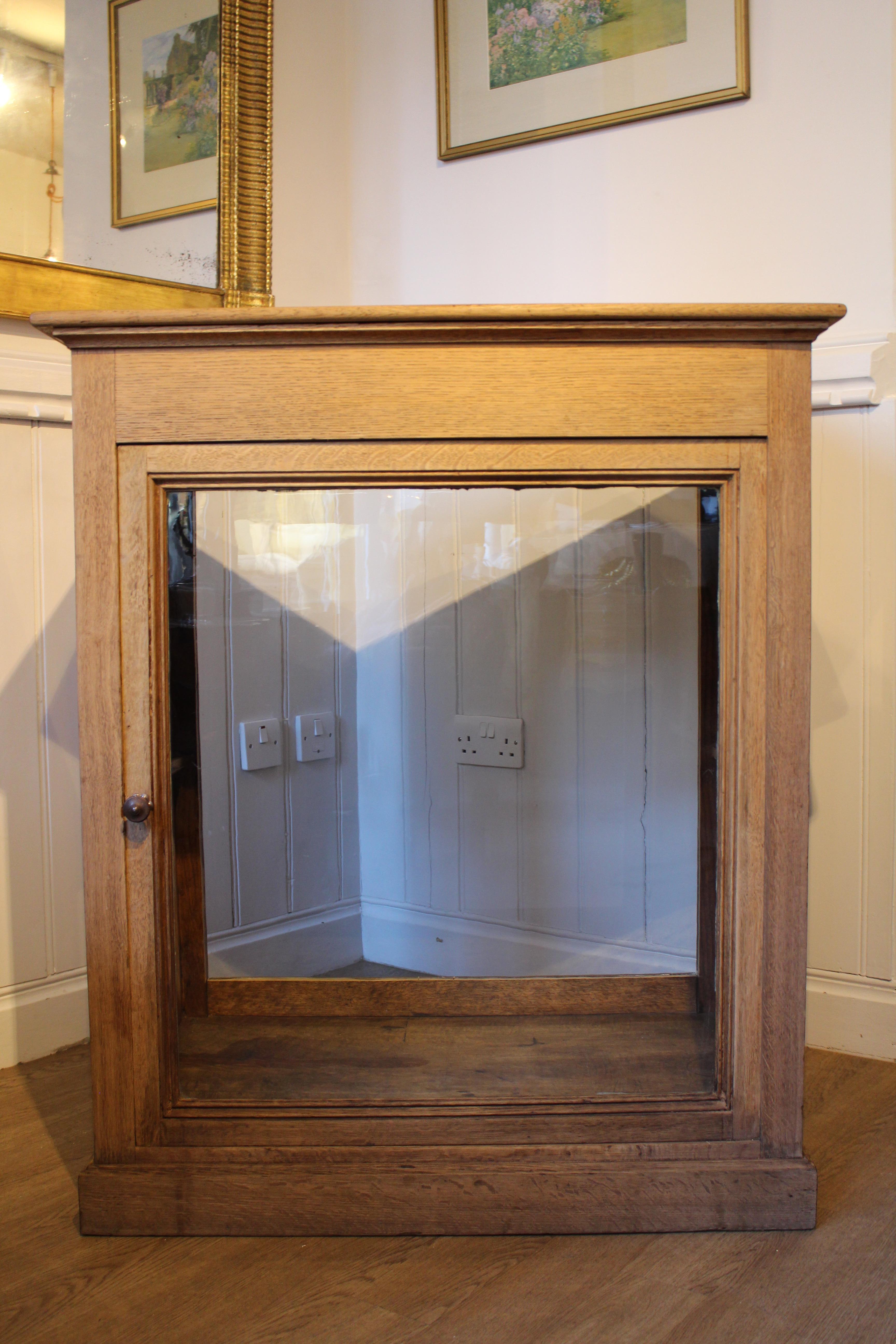 Antique 1900 French Continental Bleached Solid Oak Shop Counter Display Cabinet For Sale 1