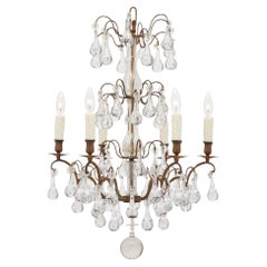 Antique 1900 French Louis XVI Chandelier, Iron & Crystal Design
