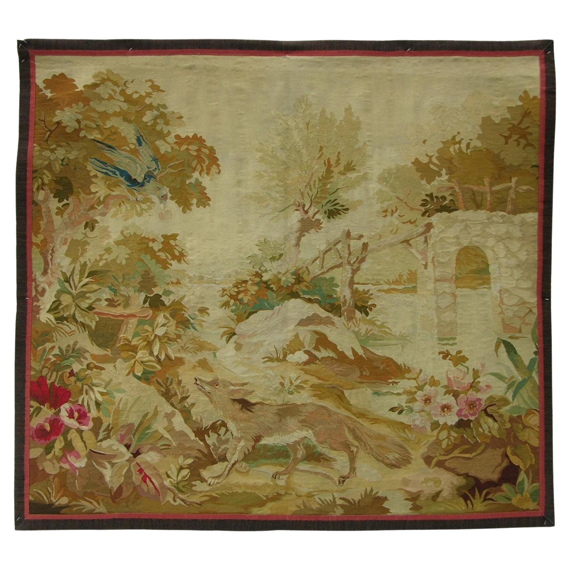 Antique 1900 French Tapestry 5' X 4'6" For Sale