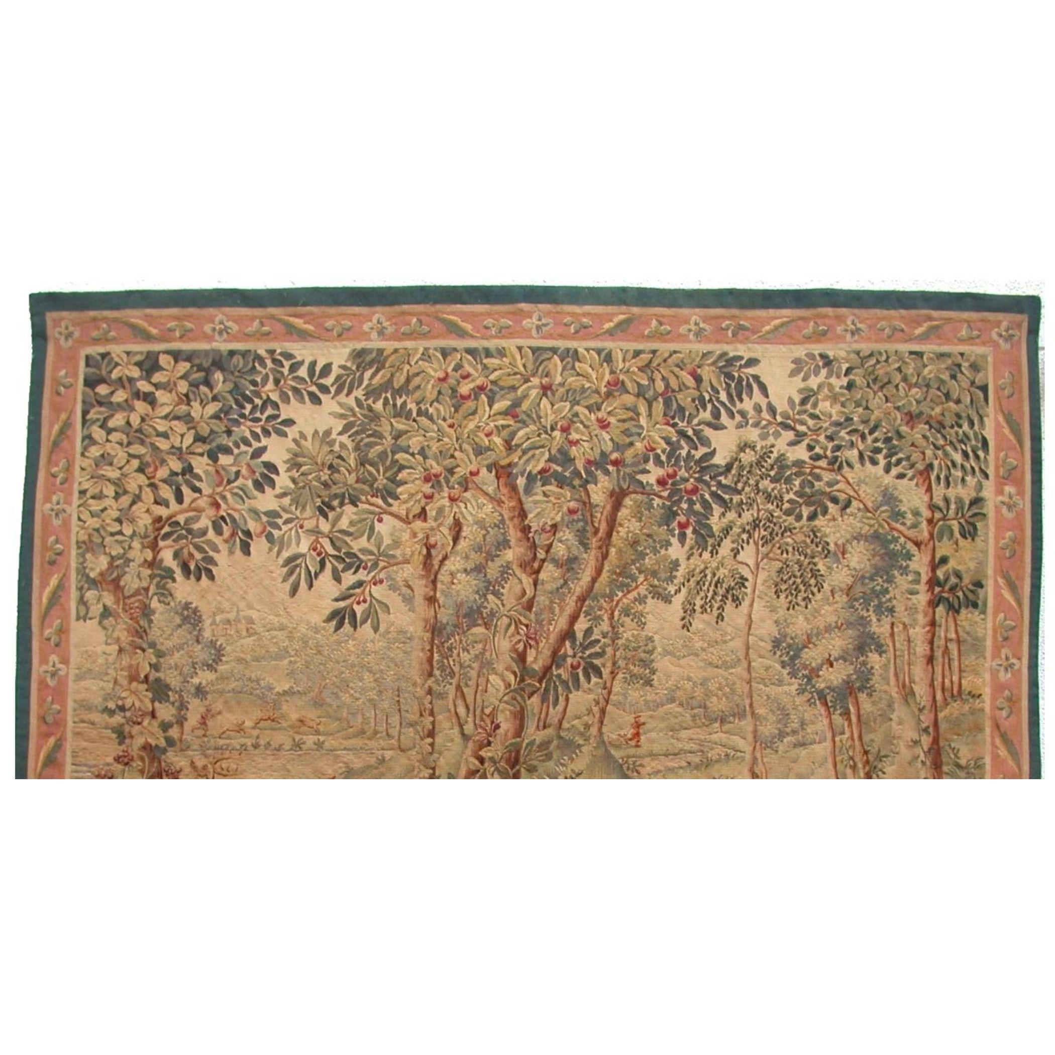 French Provincial Antique 1900 French Tapestry 5'7