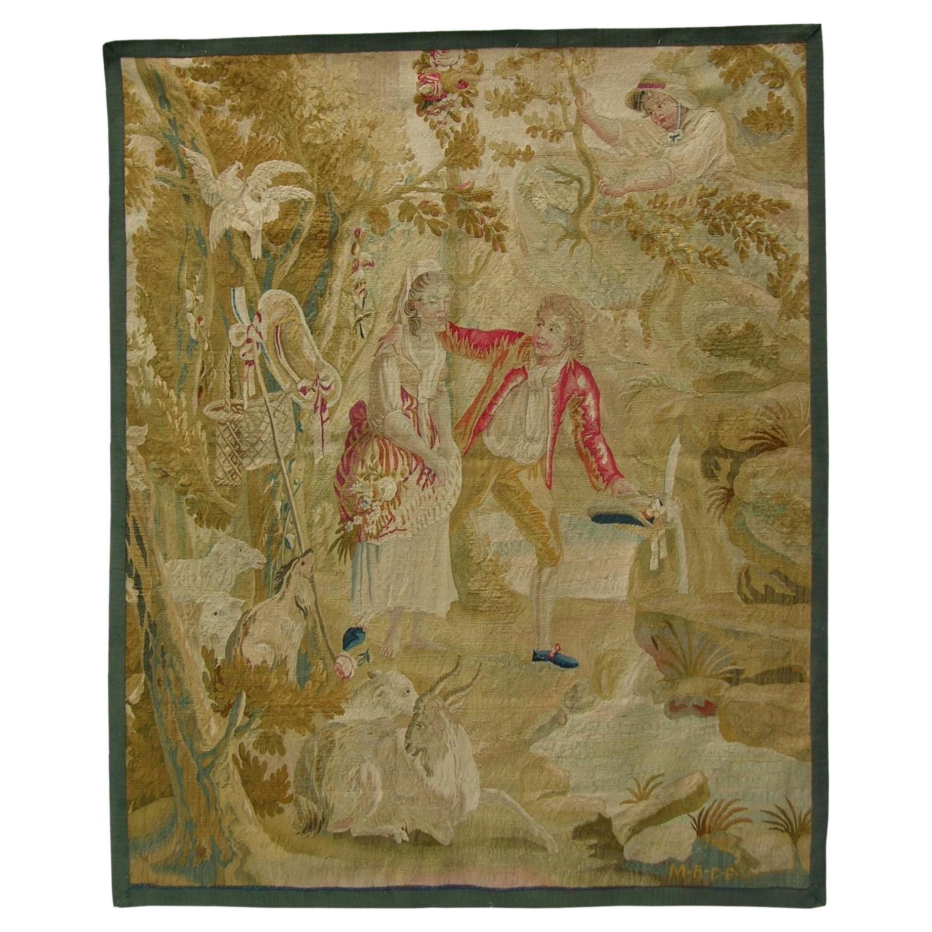 Antique 1900 French Tapestry 6'2" X 5' For Sale