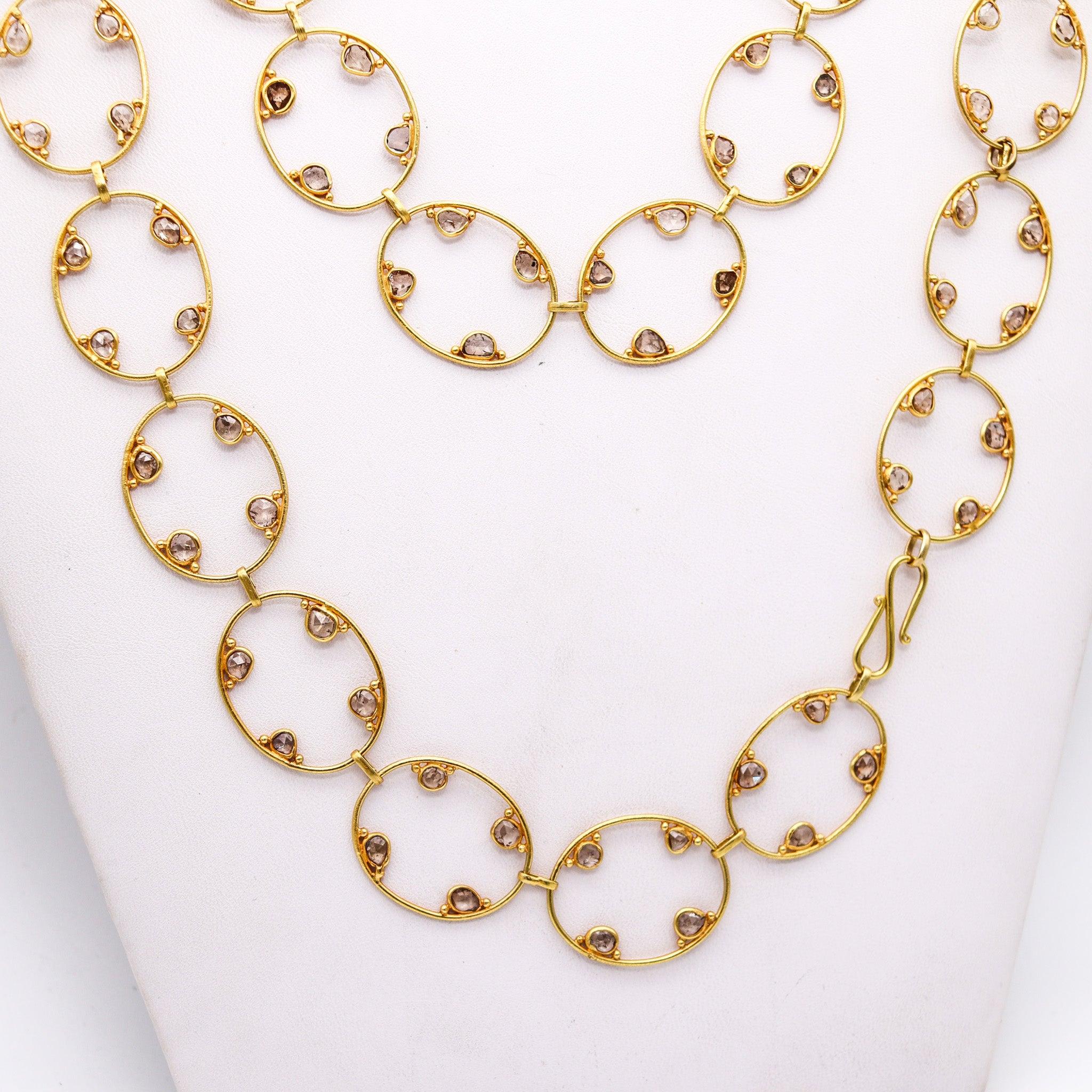 ANTIQUE 1900 Geometrisches Sautoir aus 19 Karat Gold mit 16,80 Gesamtkaratgewicht in Rosenschliff Diamanten (Edwardian) im Angebot
