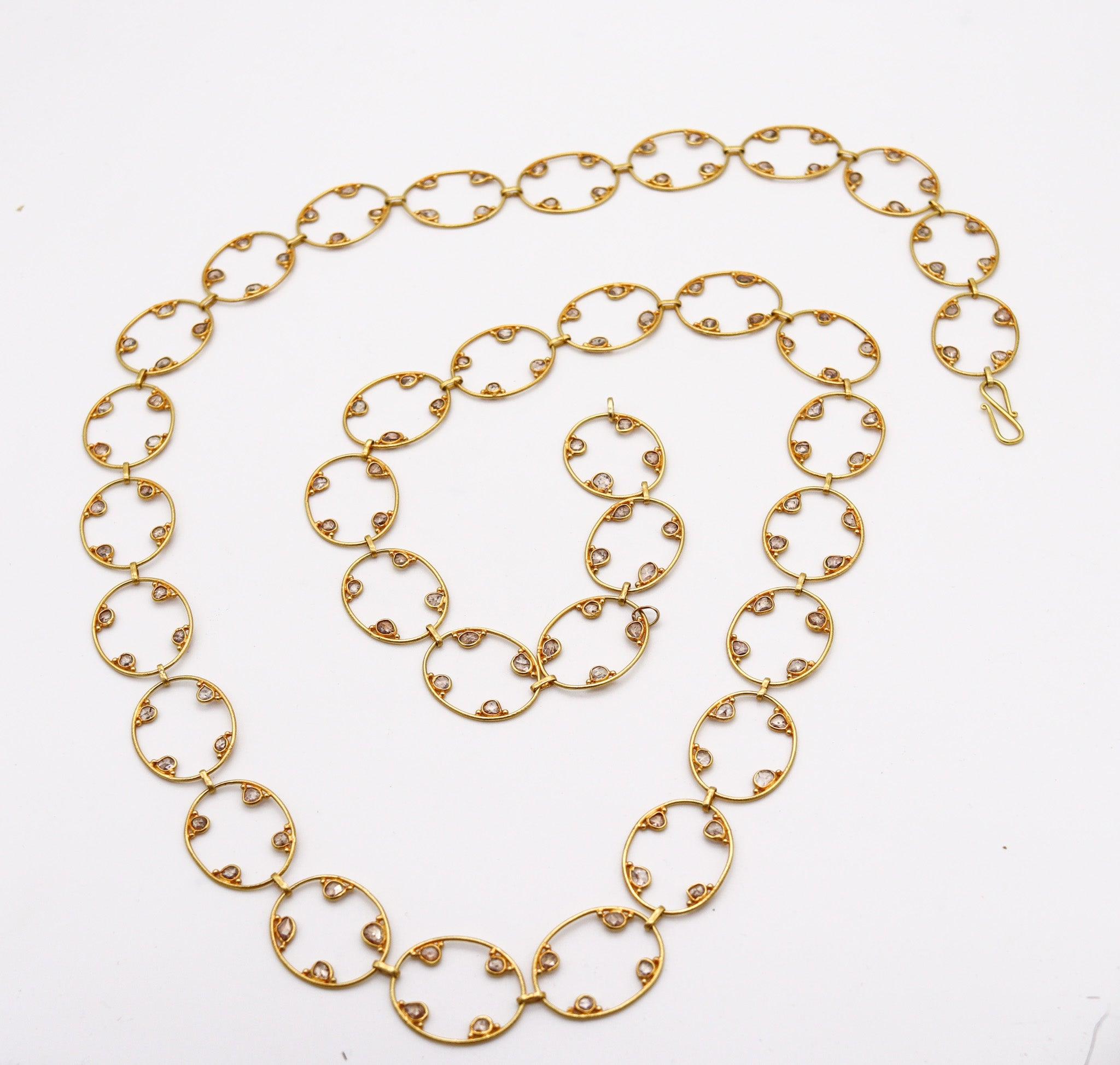 ANTIQUE 1900 Geometrisches Sautoir aus 19 Karat Gold mit 16,80 Gesamtkaratgewicht in Rosenschliff Diamanten im Angebot 2