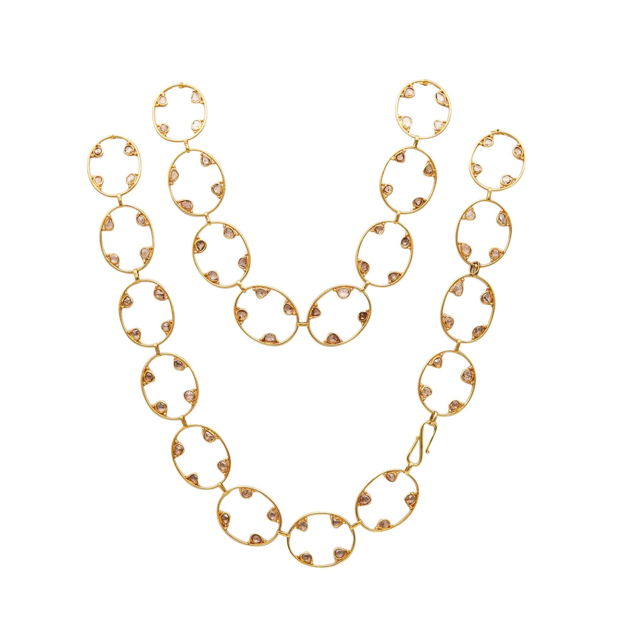 ANTIQUE 1900 Geometrisches Sautoir aus 19 Karat Gold mit 16,80 Gesamtkaratgewicht in Rosenschliff Diamanten im Angebot 3