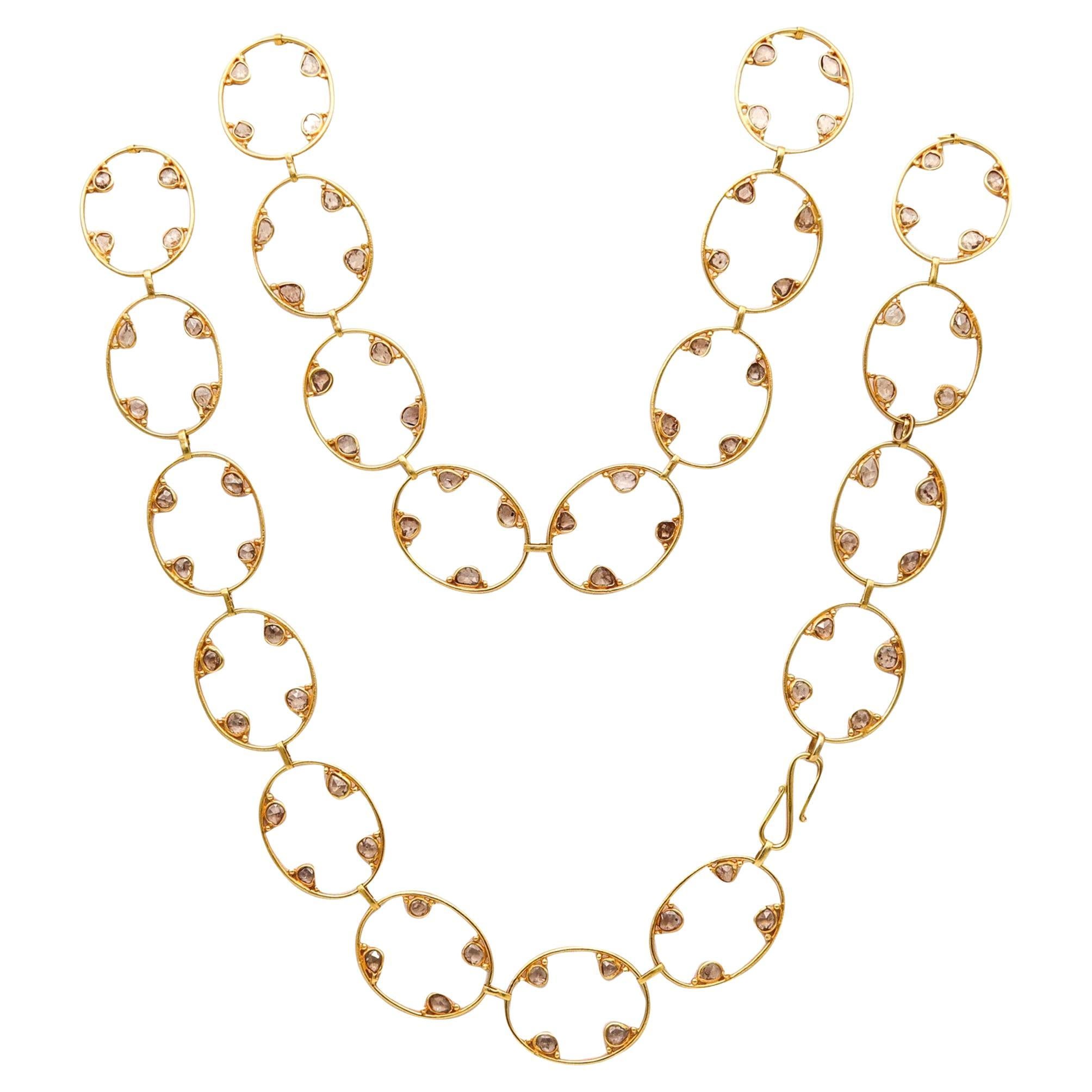 ANTIQUE 1900 Geometrisches Sautoir aus 19 Karat Gold mit 16,80 Gesamtkaratgewicht in Rosenschliff Diamanten im Angebot