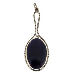 Antique 1900 Purple Guilloché Enamel Silver Chatelaine Mirror Necklace