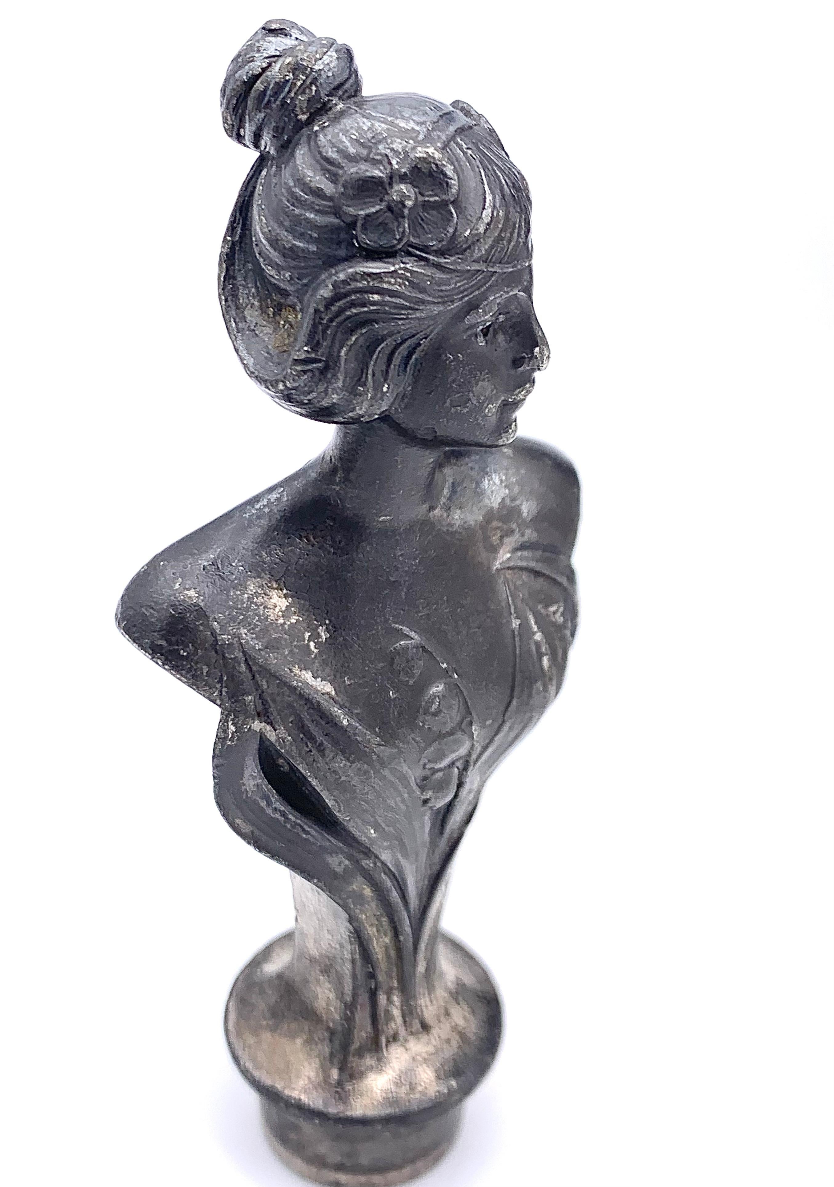 Antike antike 1900 Siegel Jugendstil Jungfrau Lilien der Täler Initialen LH Metall (Art nouveau)