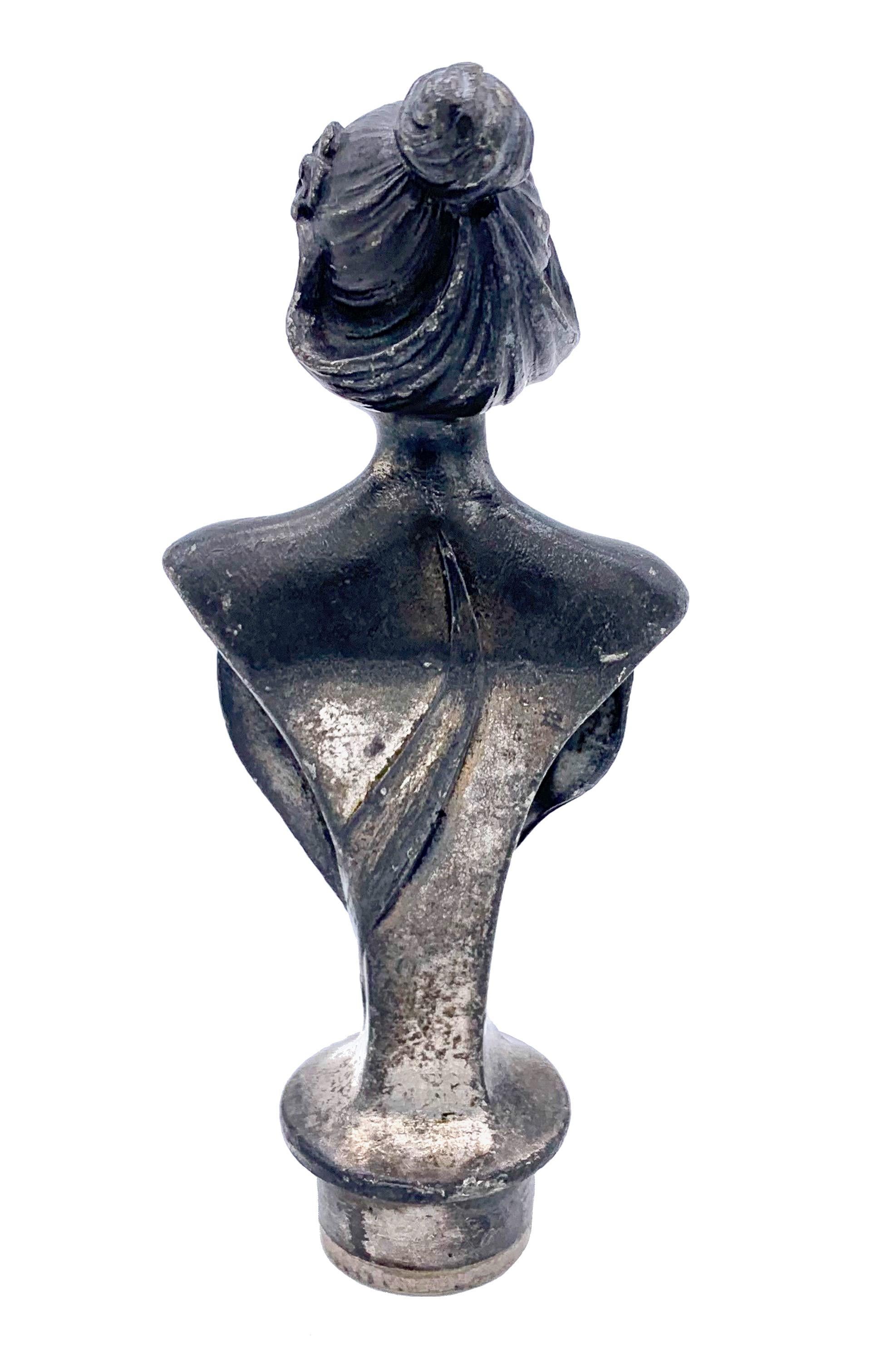 Women's or Men's Antique 1900 Seal Art Nouveau Maiden Lilies of the Valleys Initials LH Metal