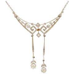 Antique 1900s 1.22 Carat Diamond, Yellow Gold and Platinum Set Necklace