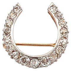 Antique 1900s 1.29 TCW  Diamond Platinum and 18k Yellow Gold Pin/Brooch