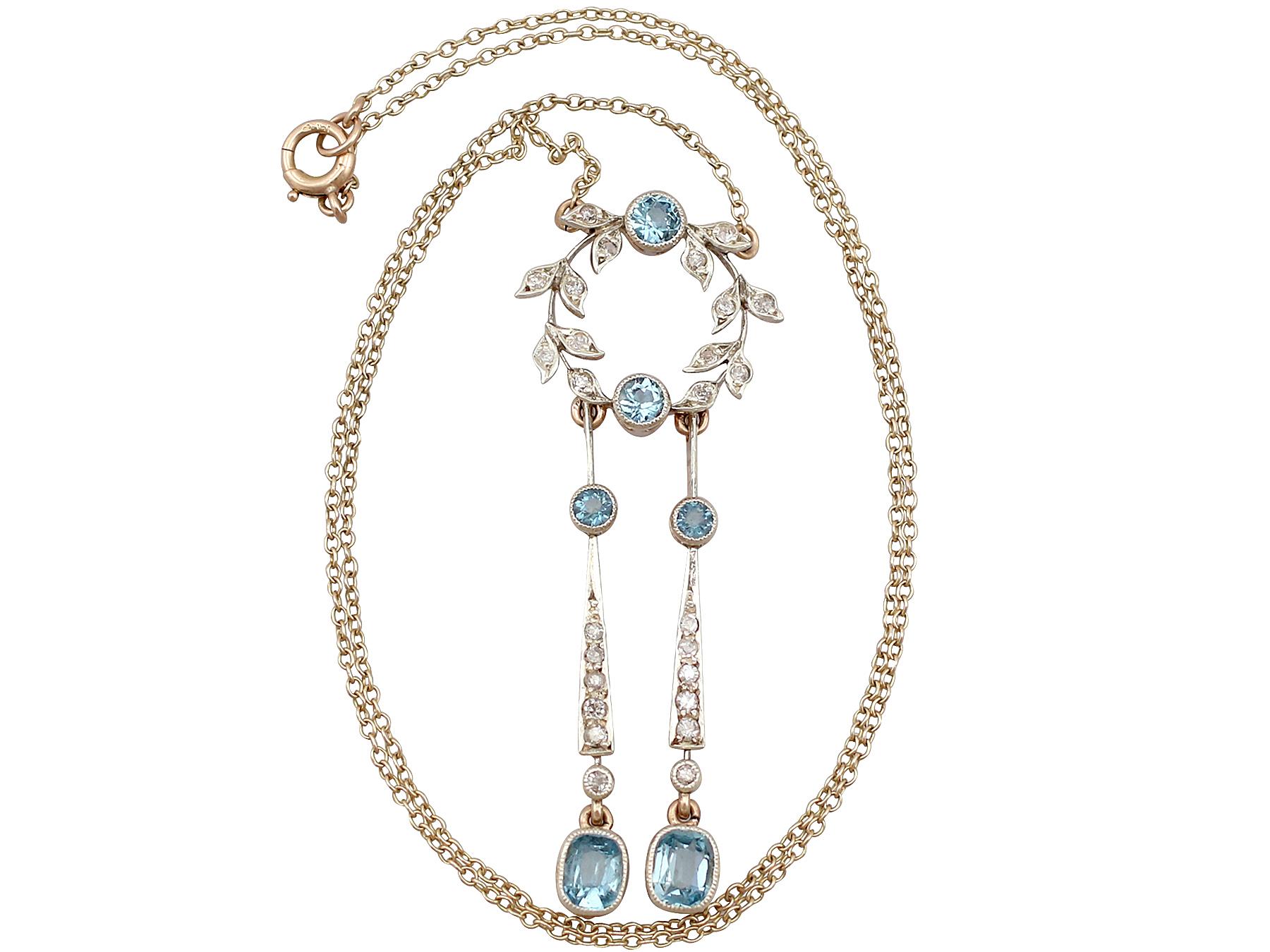 An exceptional, fine and impressive 1.32 carat aquamarine and 0.30 carat diamond, 9k yellow gold and silver set pendant; part of our antique jewellery and estate jewelry collections

This exceptional, fine and impressive diamond and aquamarine