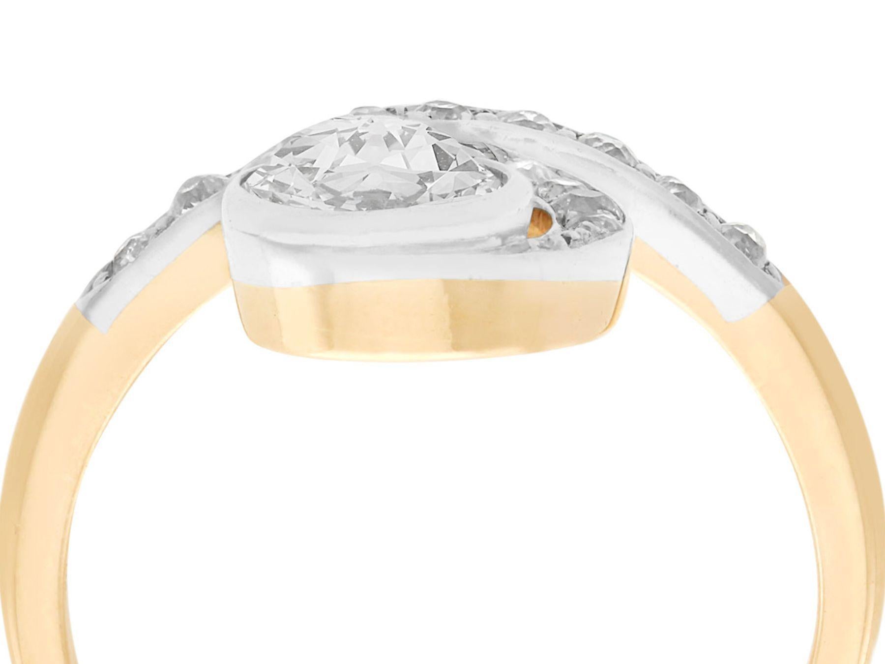 A stunning, fine and impressive 1.60 carat diamond and 12 karat yellow gold, silver set twist style cocktail ring; part of our diverse antique jewelry and estate jewelry collections

This stunning, fine and impressive antique diamond cocktail ring