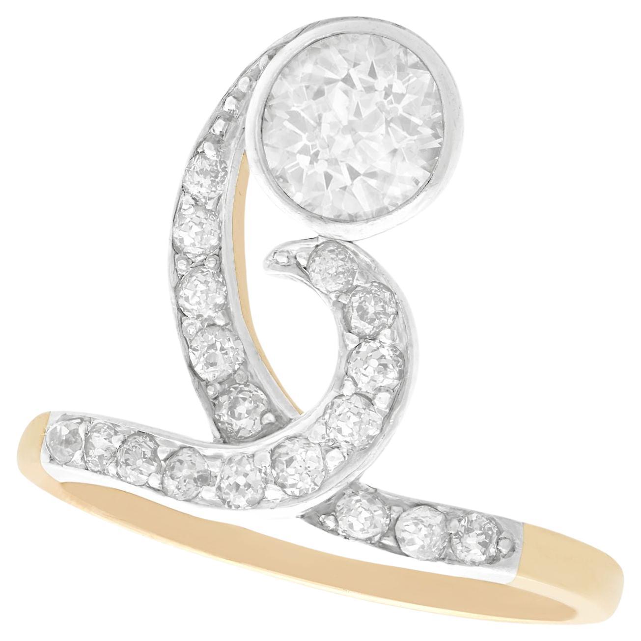 Antiker 1900er Jahre Cocktail-Ring mit 1,60 Karat Diamant und Gelbgold im Angebot