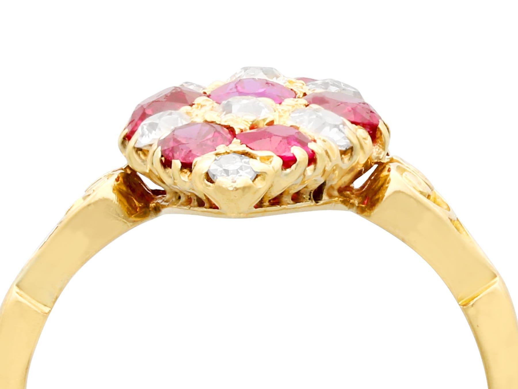 A stunning antique 1.82 Ct ruby and 0.57 Ct diamond, 18k yellow gold marquise ring; part of our diverse antique jewelry and estate jewelry collections.

This stunning, fine and impressive antique ruby and diamond ring has been crafted in 18k yellow