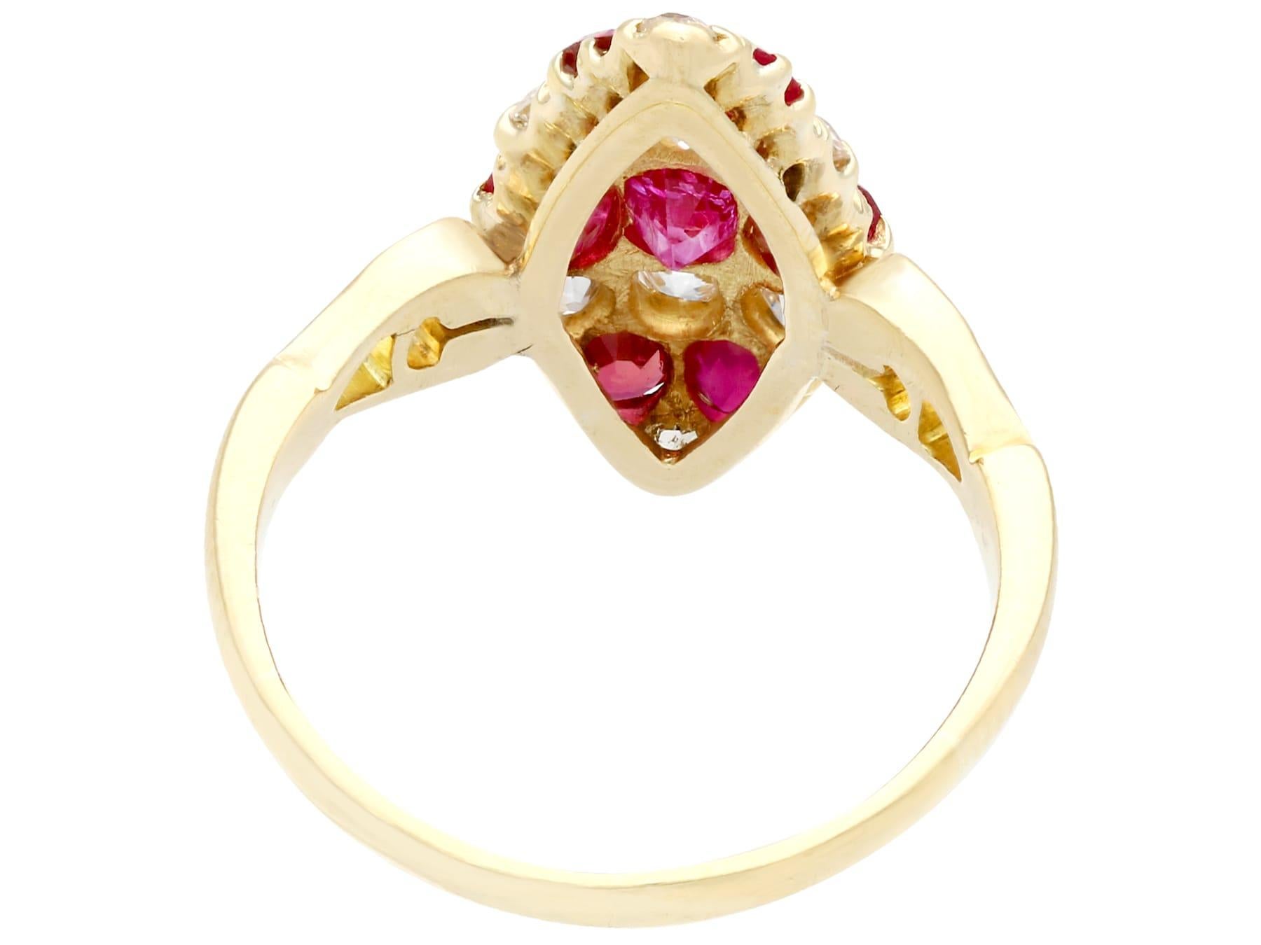 Antiker 1900er 1,82 Karat Rubin Diamant Gold Marquise Ring im Zustand „Hervorragend“ im Angebot in Jesmond, Newcastle Upon Tyne
