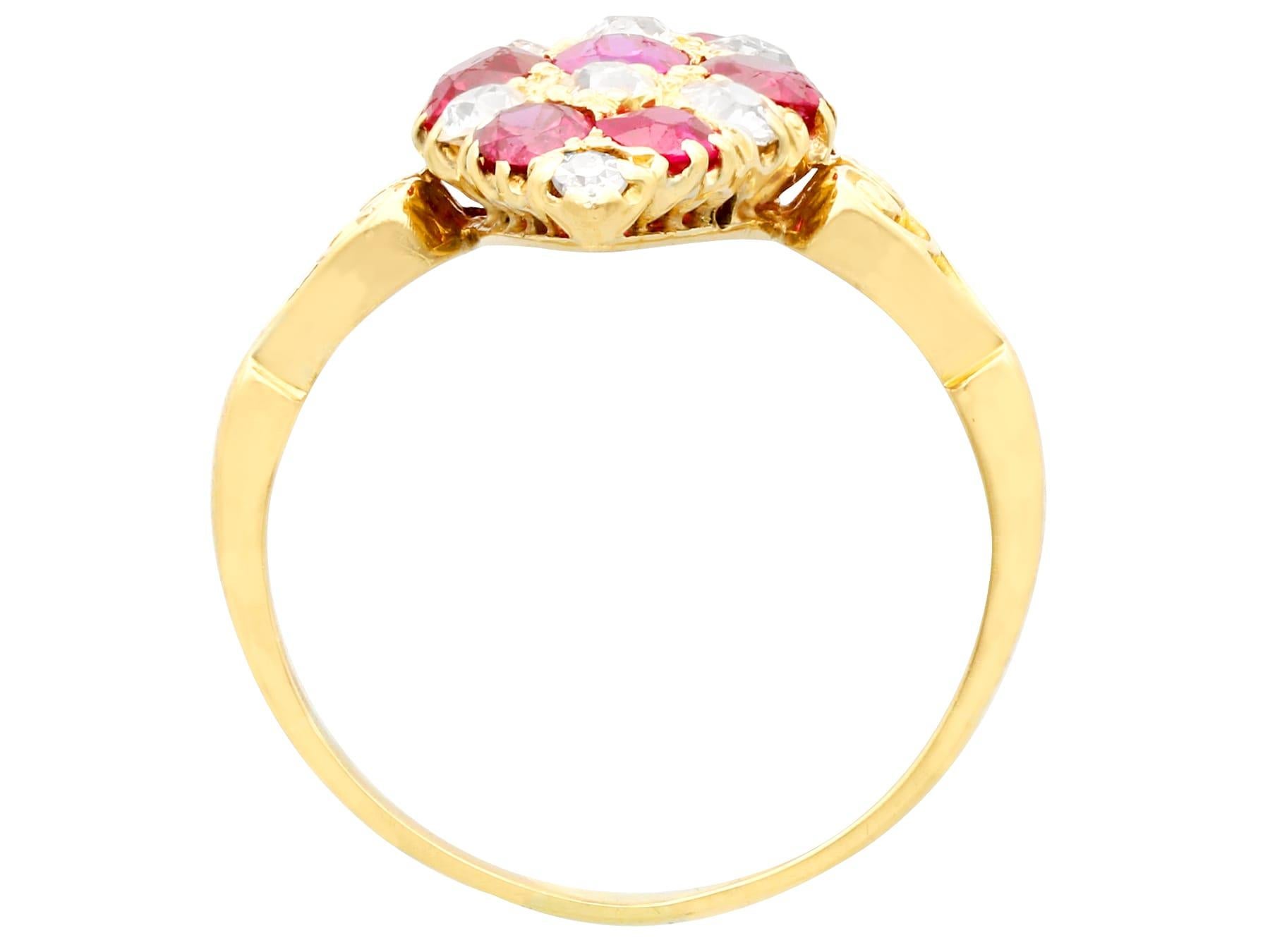 Oval Cut Antique 1900s 1.82 Carat Ruby Diamond Gold Marquise Ring For Sale