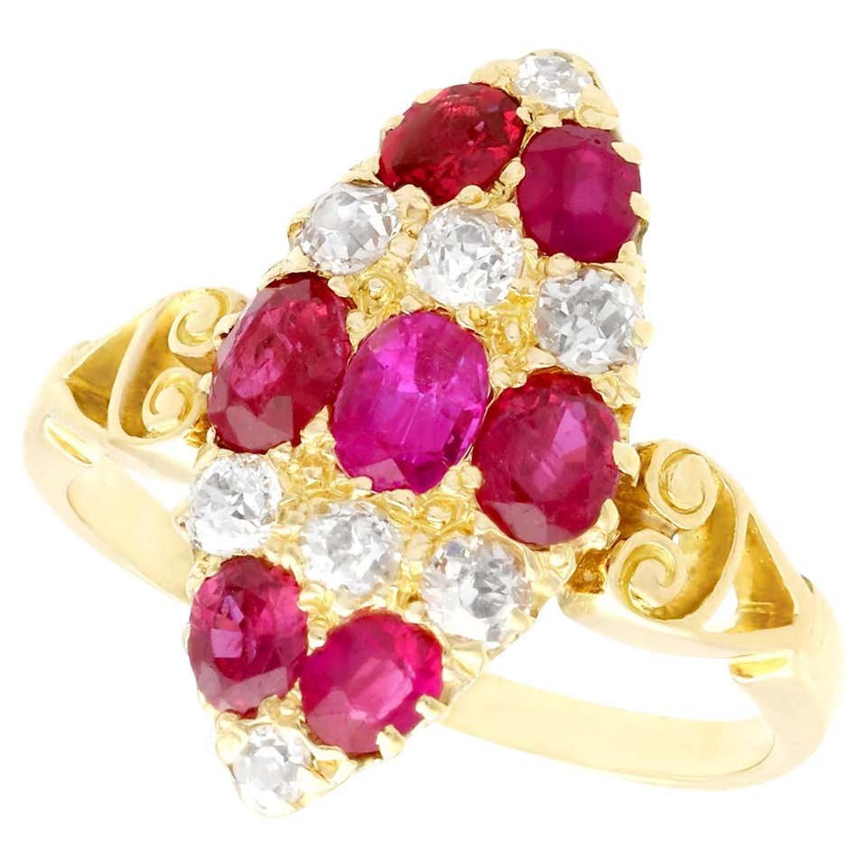 Antique Natural Unenhanced Marquise Ruby Diamond Ring, circa 1900 For ...