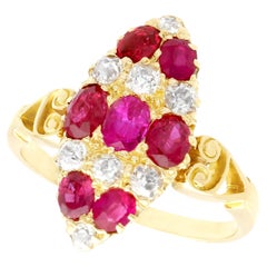 Antique 1900s 1.82 Carat Ruby Diamond Gold Marquise Ring