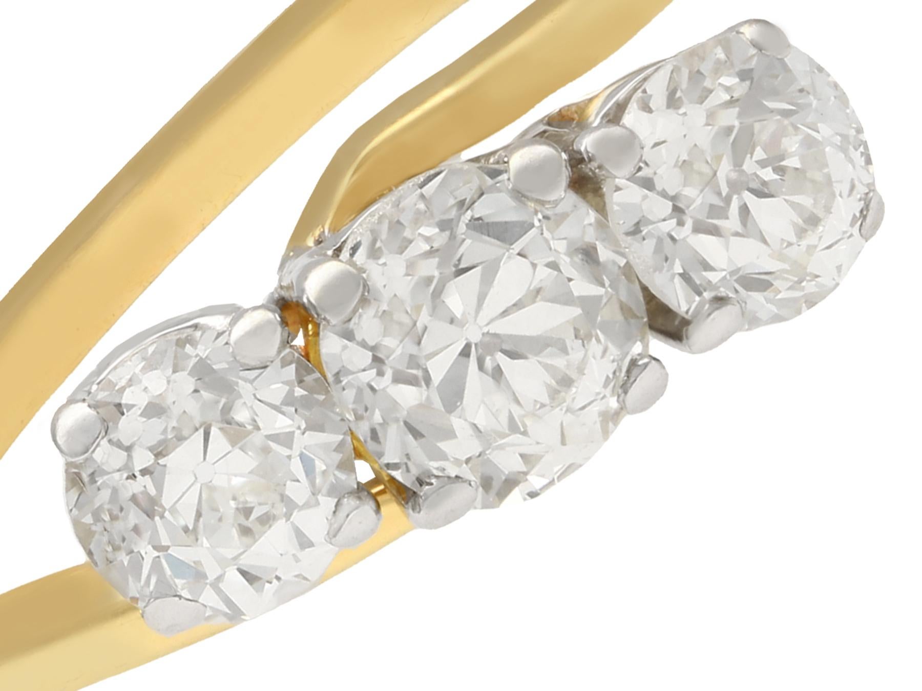 Round Cut Antique 1900s 2.04 Carat Diamond Yellow Gold Engagement Trilogy Ring For Sale