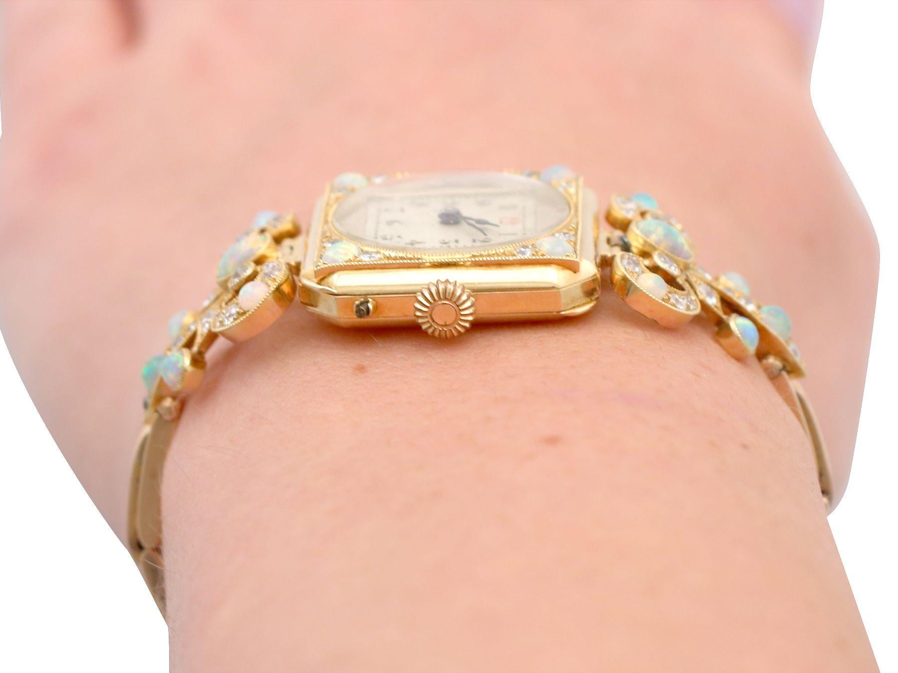 Antique 1900s 2.12 Carat Opal and 1.09 Carat Diamond Yellow Gold Cocktail Watch 9