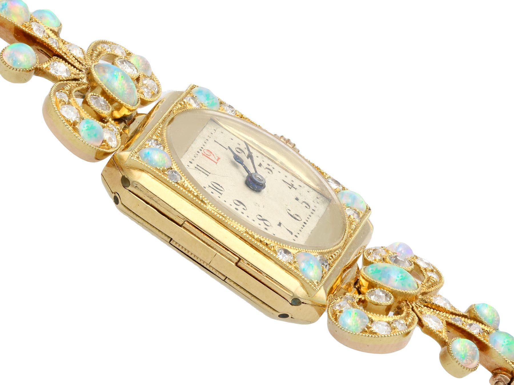 Edwardian Antique 1900s 2.12 Carat Opal and 1.09 Carat Diamond Yellow Gold Cocktail Watch