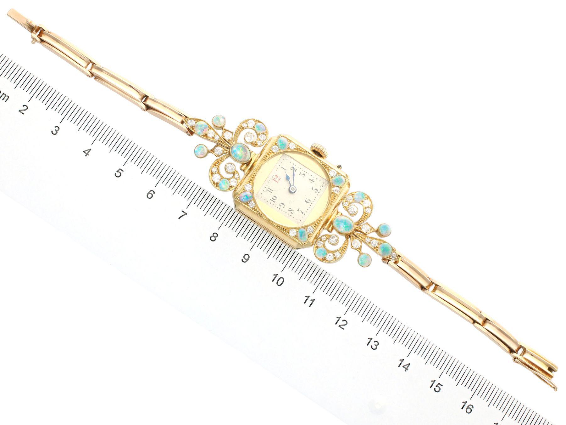 Women's Antique 1900s 2.12 Carat Opal and 1.09 Carat Diamond Yellow Gold Cocktail Watch