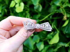 Antique 1900s 2.55 Carat Diamond White Gold Bow Brooch