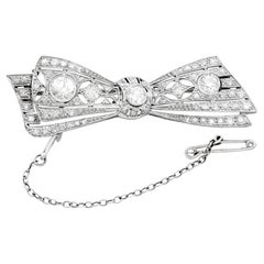 Antique 1900s 2.55 Carat Diamond White Gold Bow Brooch