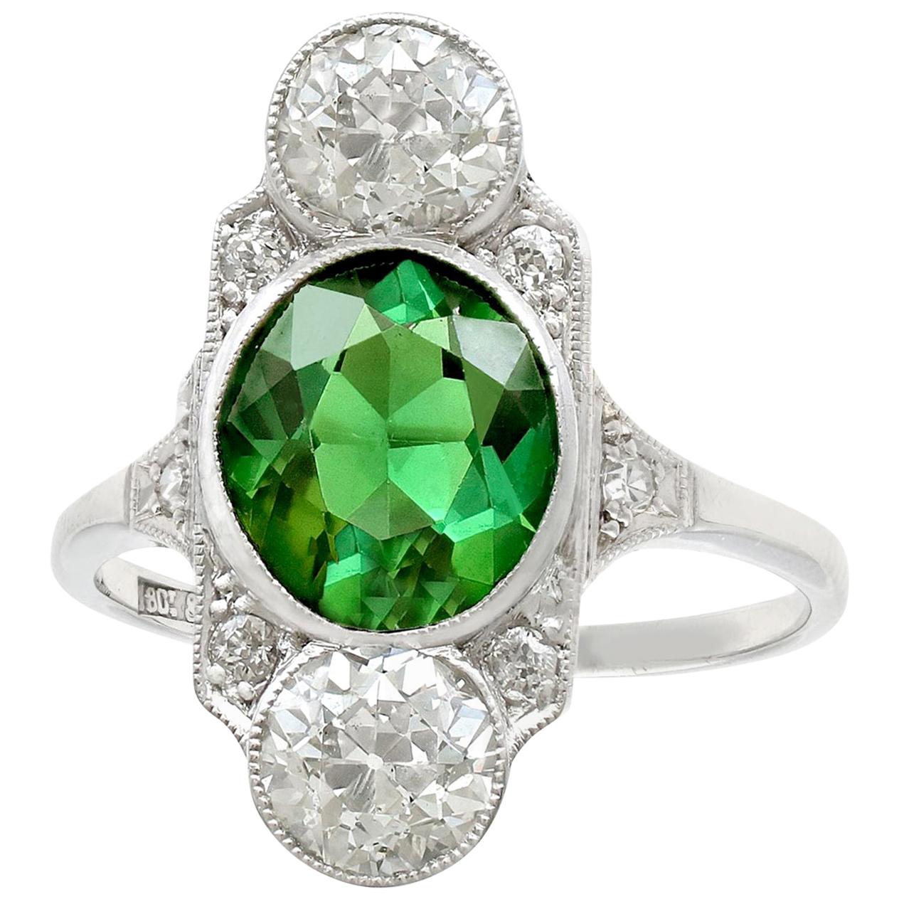 A stunning, fine and impressive antique 2.59 Ct natural tourmaline and 1.95 Ct diamond, 18k white gold, platinum set cocktail ring; part of our diverse antique jewelry and estate jewelry collections.

This fine antique cocktail ring has been crafted