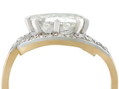 Antique 1900s 3.32 Carat Diamond and Yellow Gold Platinum Set Twist Ring