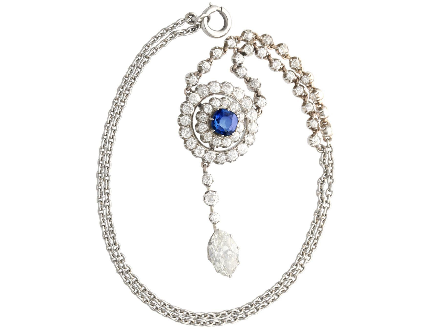 Art Deco Antique 1900s 3.69 Carat Diamond and Sapphire Gold and Silver Set Necklace