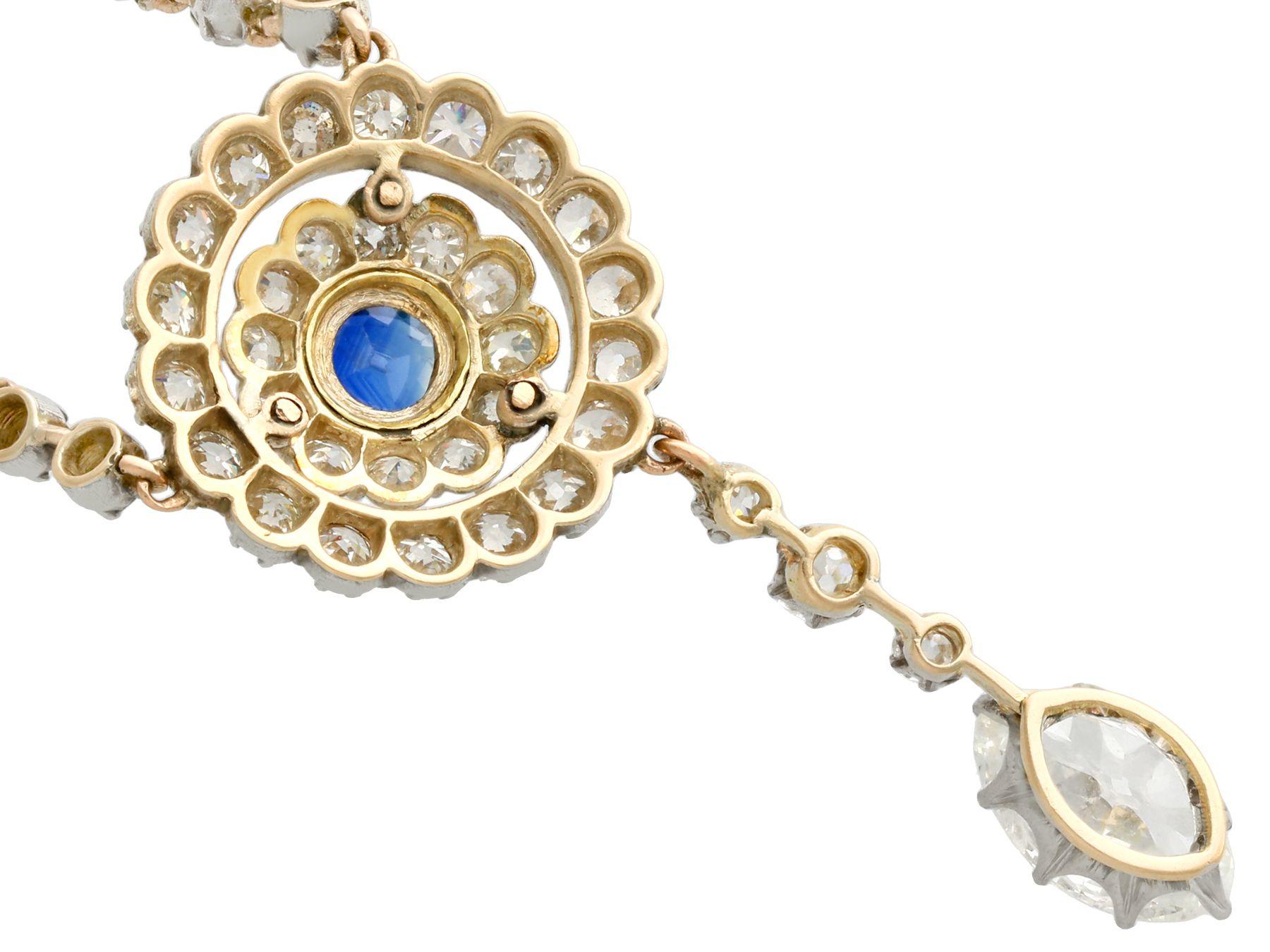 Women's Antique 1900s 3.69 Carat Diamond and Sapphire Gold and Silver Set Necklace