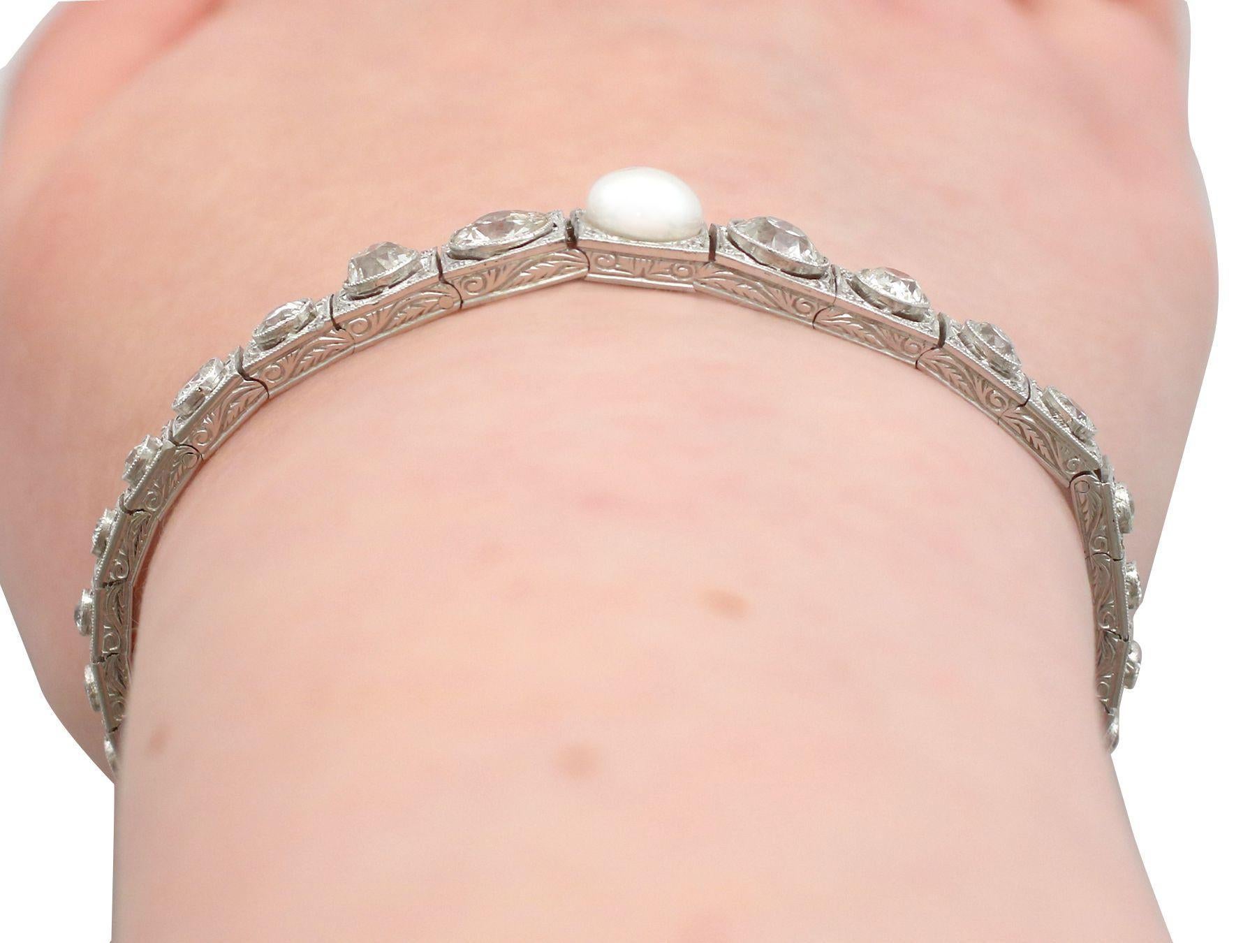 1900s Antique 5.61 Carat Diamond and Pearl White Gold Bracelet For Sale 4
