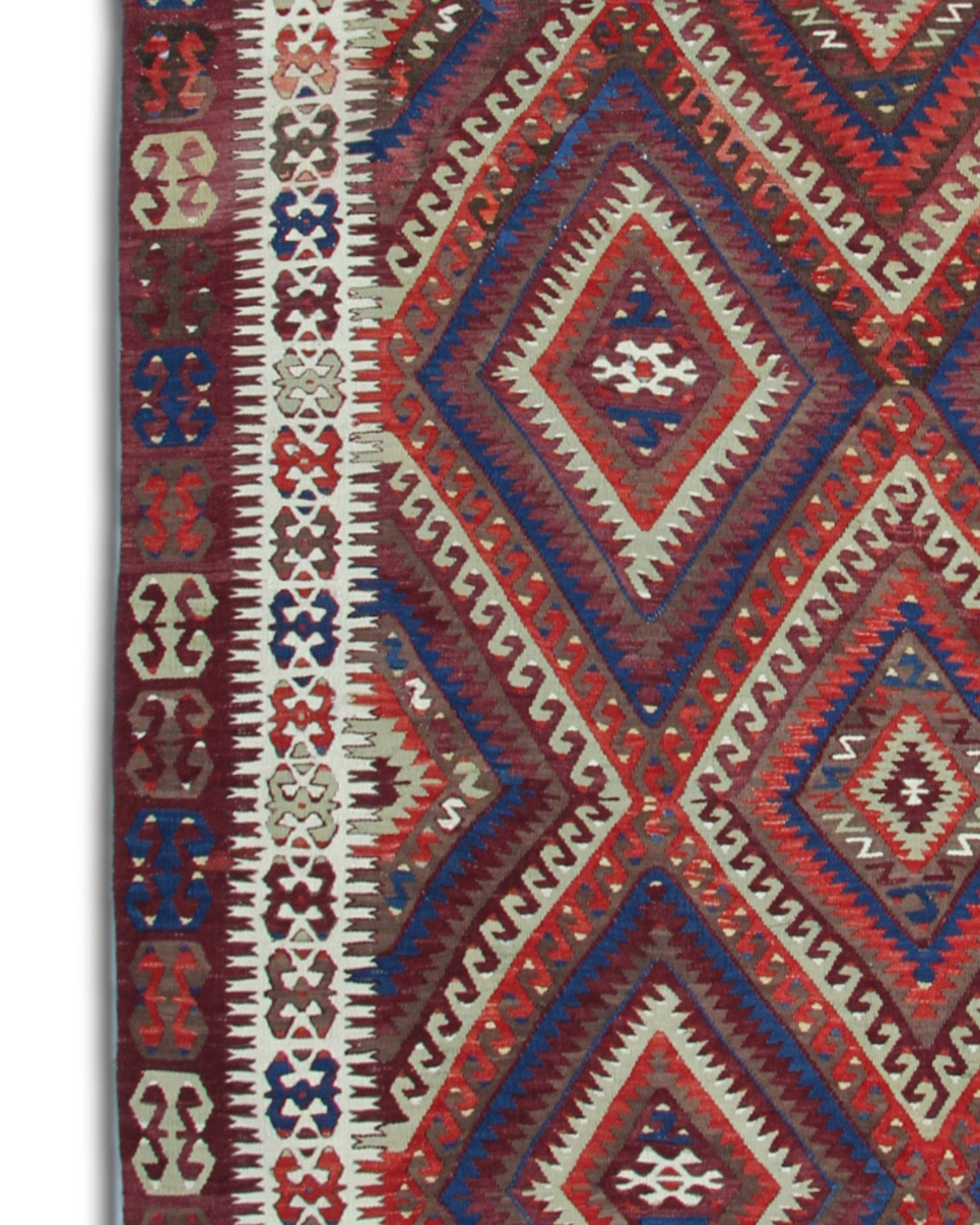Antiker 1900er Anatolischer Woll-Kilim, Türkischer Geometrischer Stammes-Teppich 285x160cm (Frühes 20. Jahrhundert) im Angebot